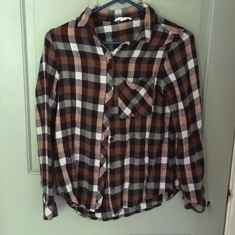 beachlunchlounge Burnt Orange, Burgundy, Cream Plaid Button-Down Shirt